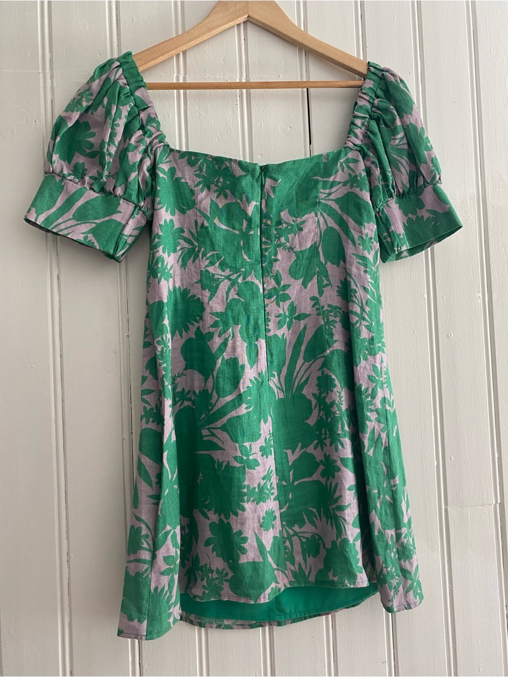 ALEXIS pilou printed green bontanical mini linen dress - Picture 9 of 11